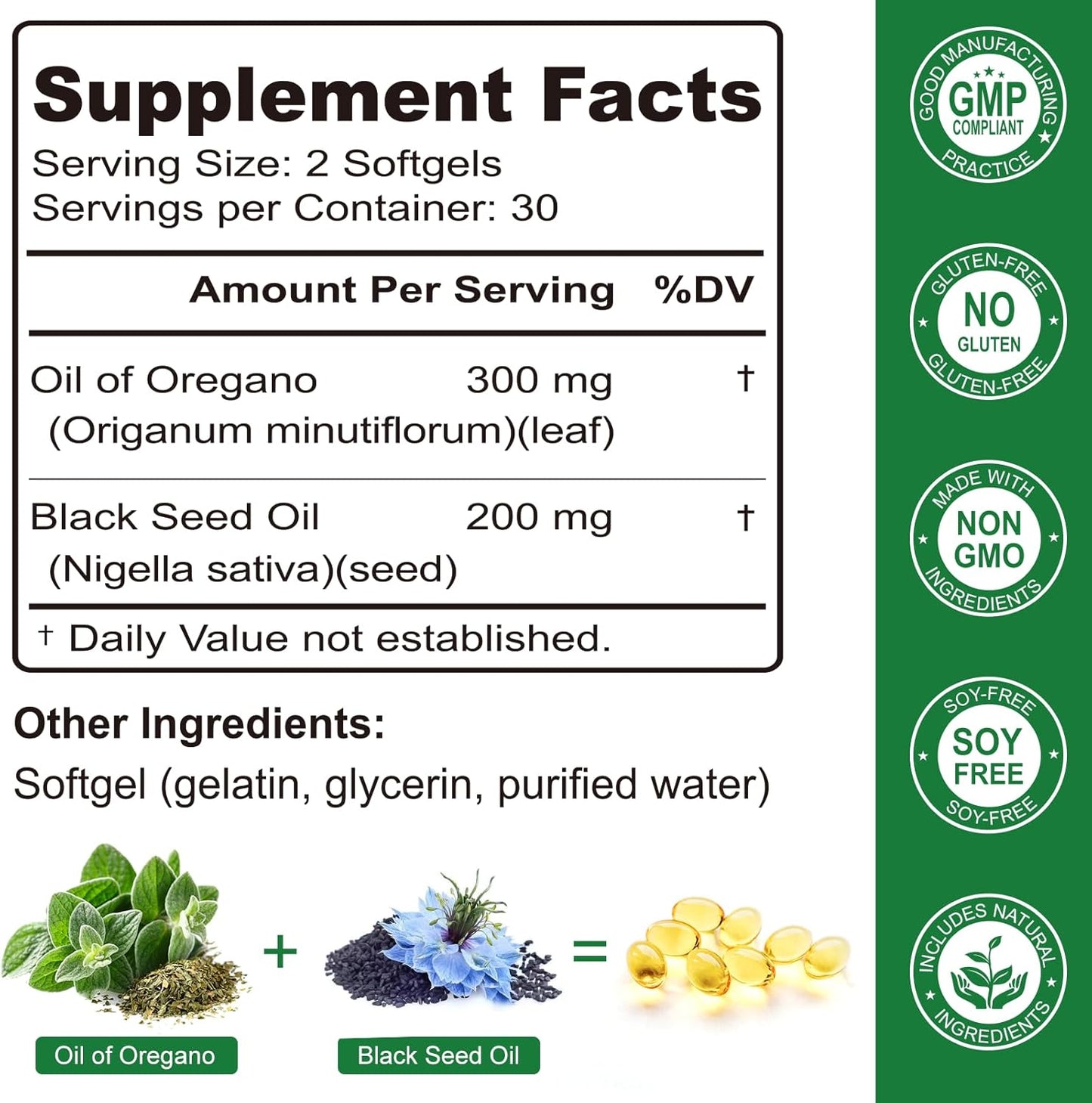 Organic Oil of Oregano and Black Seed Oil Blend for Immune Health, High Carvacrol & Thymoquinone, Non-GMO, 3 Pack
