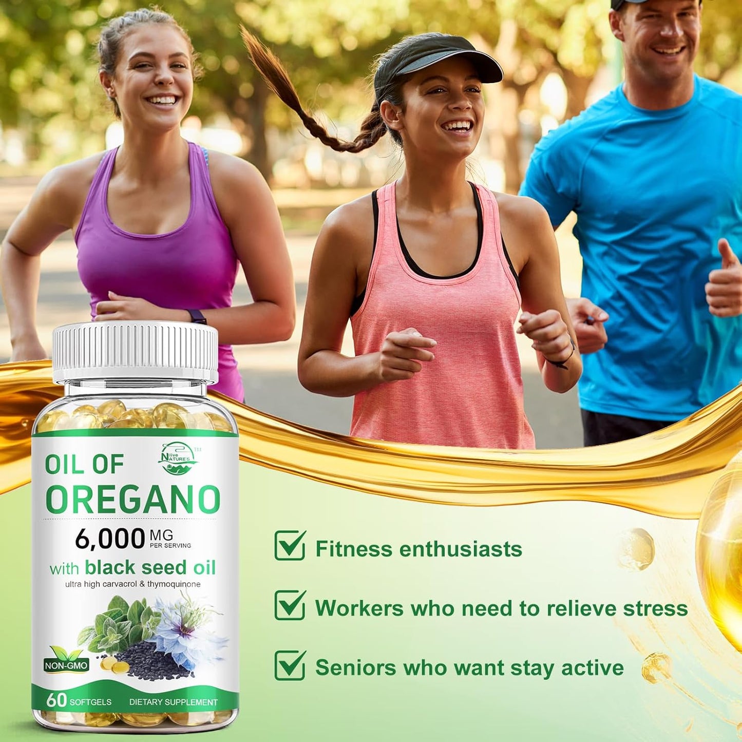 Organic Oil of Oregano and Black Seed Oil Blend for Immune Health, High Carvacrol & Thymoquinone, Non-GMO, 3 Pack