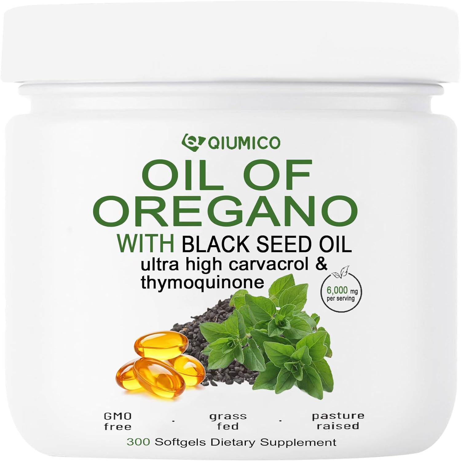 Organic Oil of Oregano and Black Seed Oil Softgels - 300 Count, 2-in-1 Formula with 6000mg Oregano Oil and 200mg Black Seed Oil