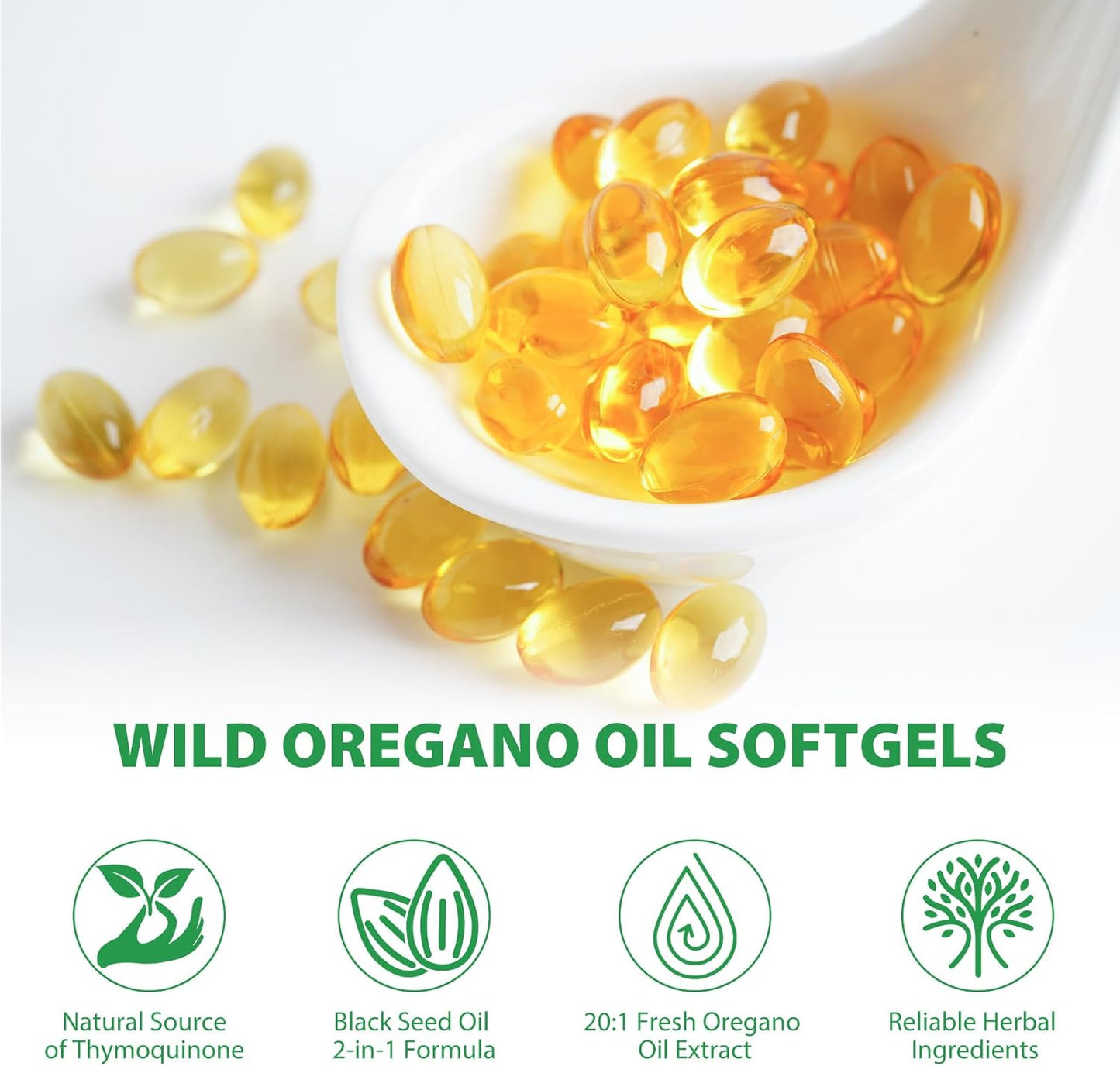 Organic Oil of Oregano Softgels with Black Seed Oil - 120 Count, 6000mg, 2 Pack, Gluten Free, Non-GMO, Immune Support