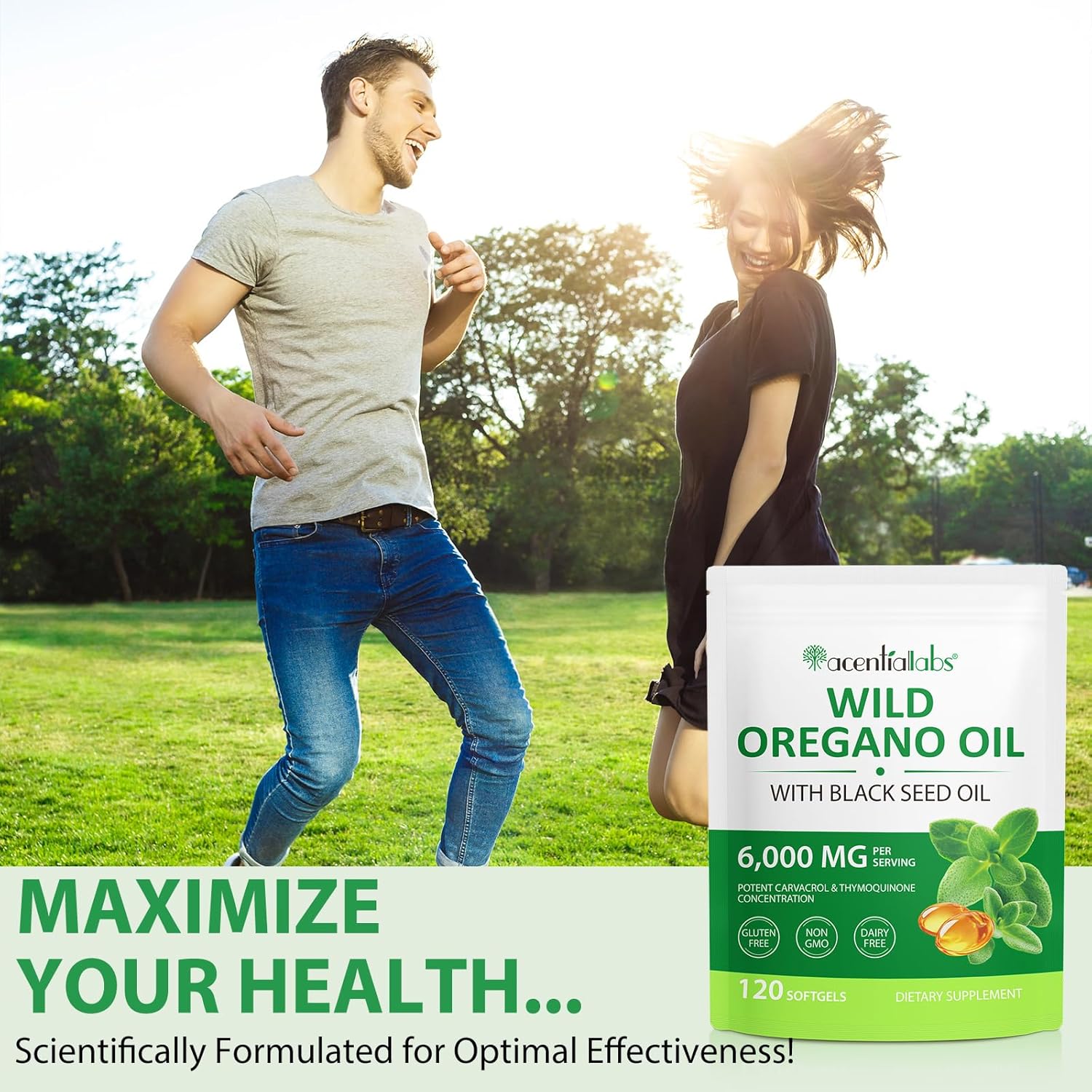 Organic Oil of Oregano Softgels with Black Seed Oil - 120 Count, 6000mg, 2 Pack, Gluten Free, Non-GMO, Immune Support