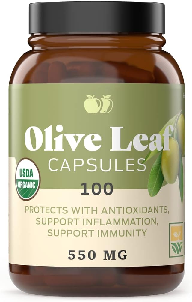 Organic Olive Leaf Capsules - 550mg, 100 Count, 1100mg per Serving - Pure Natural Product