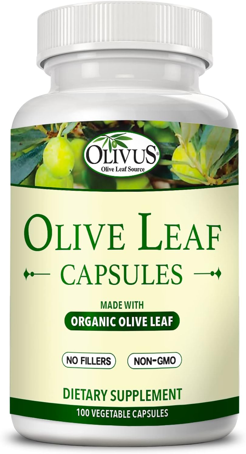 Organic Olive Leaf Capsules - 550mg Pure Powder, Immune Support & Antioxidant - 100 Vegetable Capsules