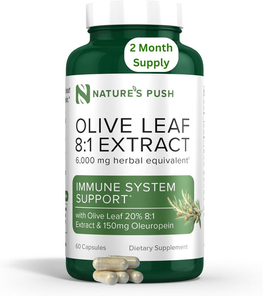 Organic Olive Leaf Extract Capsules - High-Potency 8:1 Extract with 20% Oleuropein for Immune, Skin, & Heart Health - Antioxidant Rich, Vegan, Non-GMO, Gluten-Free - 60 Capsules, 2 Month Supply