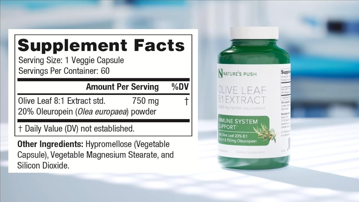 Organic Olive Leaf Extract Capsules - High-Potency 8:1 Extract with 20% Oleuropein for Immune, Skin, & Heart Health - Antioxidant Rich, Vegan, Non-GMO, Gluten-Free - 60 Capsules, 2 Month Supply