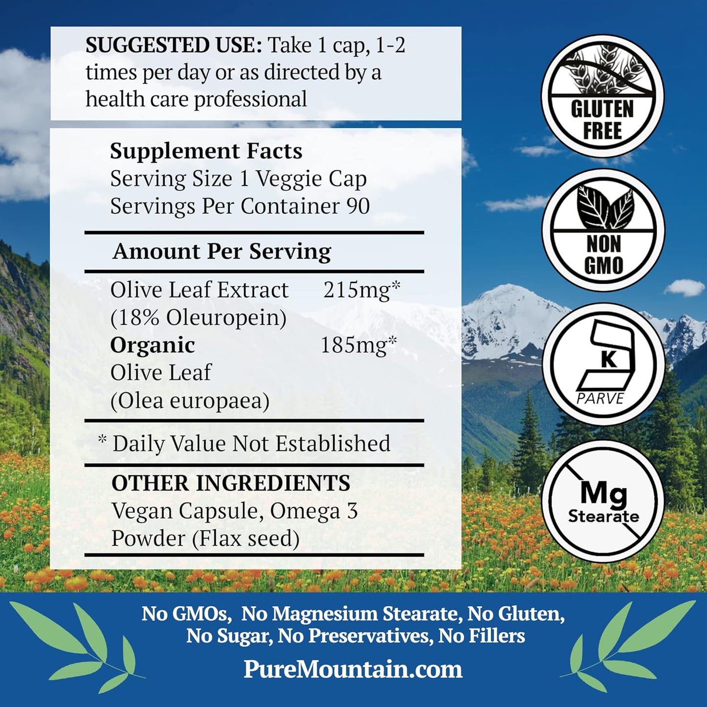 Organic Olive Leaf Extract Capsules - Vegan Kosher Supplement with 400mg Potent Extract - Pure Mountain Botanicals