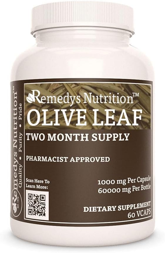 Organic Olive Leaf Extract Capsules | 1,000mg, 60 Vegan Pills | Herbal Dietary Supplement | Two Month Supply | Non-GMO, Gluten/Dairy Free