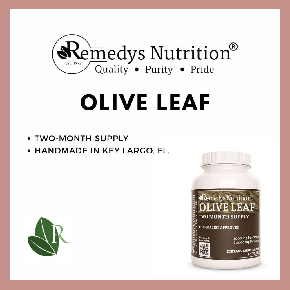 Organic Olive Leaf Extract Capsules | 1,000mg, 60 Vegan Pills | Herbal Dietary Supplement | Two Month Supply | Non-GMO, Gluten/Dairy Free