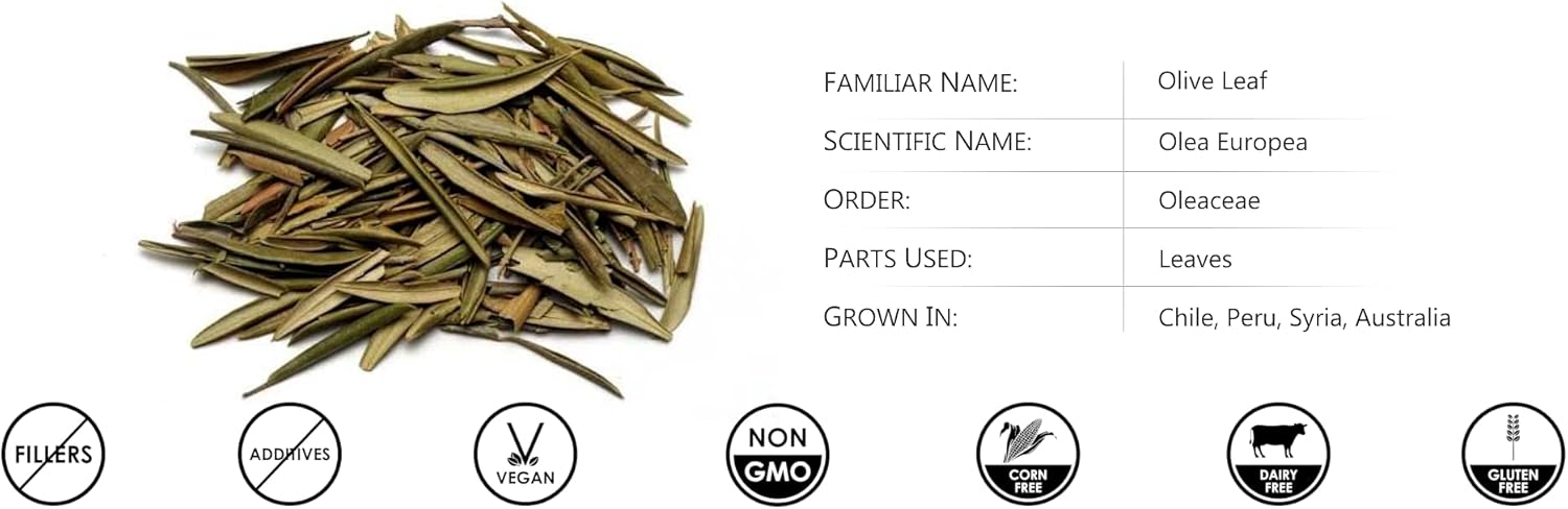 Organic Olive Leaf Extract Capsules | 1,000mg, 60 Vegan Pills | Herbal Dietary Supplement | Two Month Supply | Non-GMO, Gluten/Dairy Free