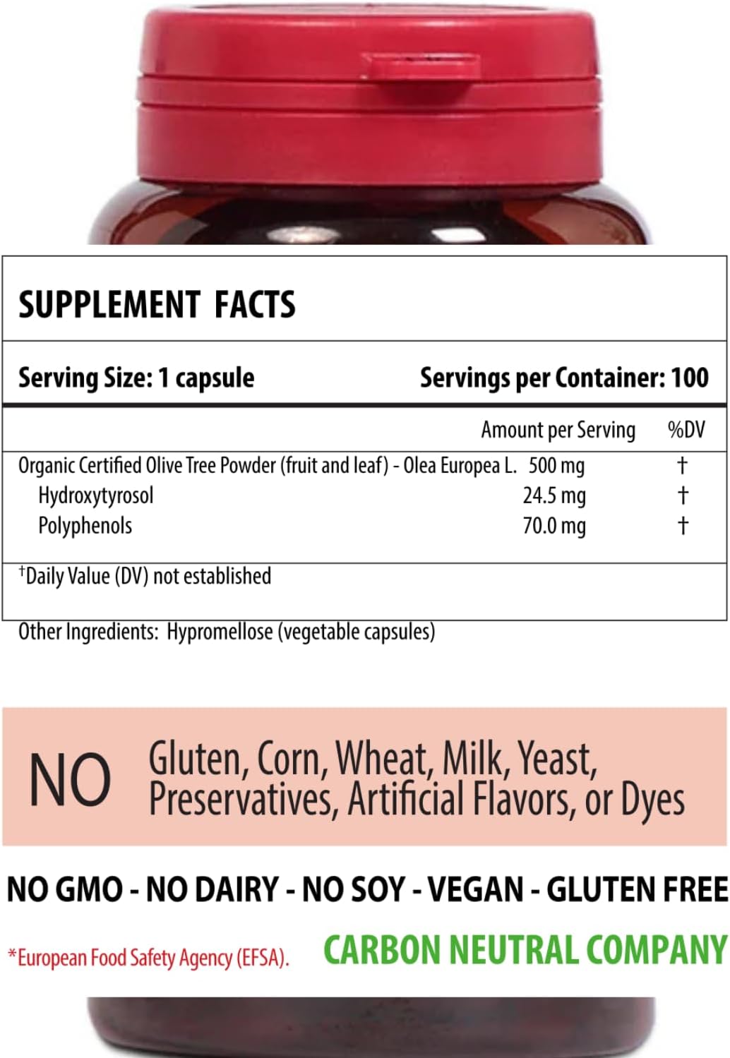 Organic Olive Leaf Extract Capsules for Adults | Olivie Force/Rich Polyphenol Supplement | Antioxidant Health Support | 100 Vegetal Capsules