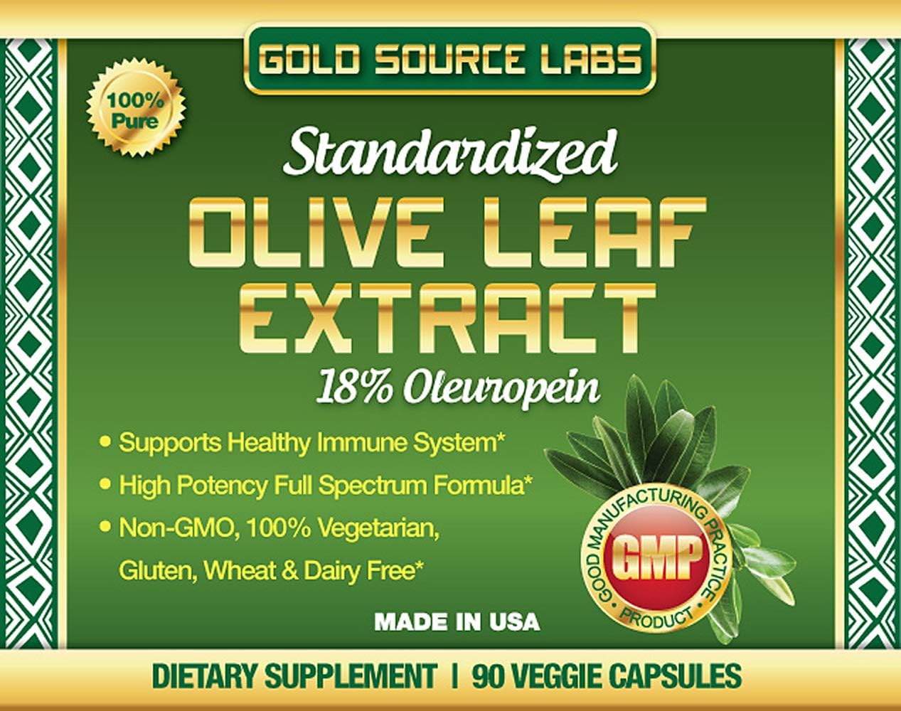Organic Olive Leaf Extract Capsules with Standardized Oleuropein - 90 Vegetarian Caps, 400mg Immune Support