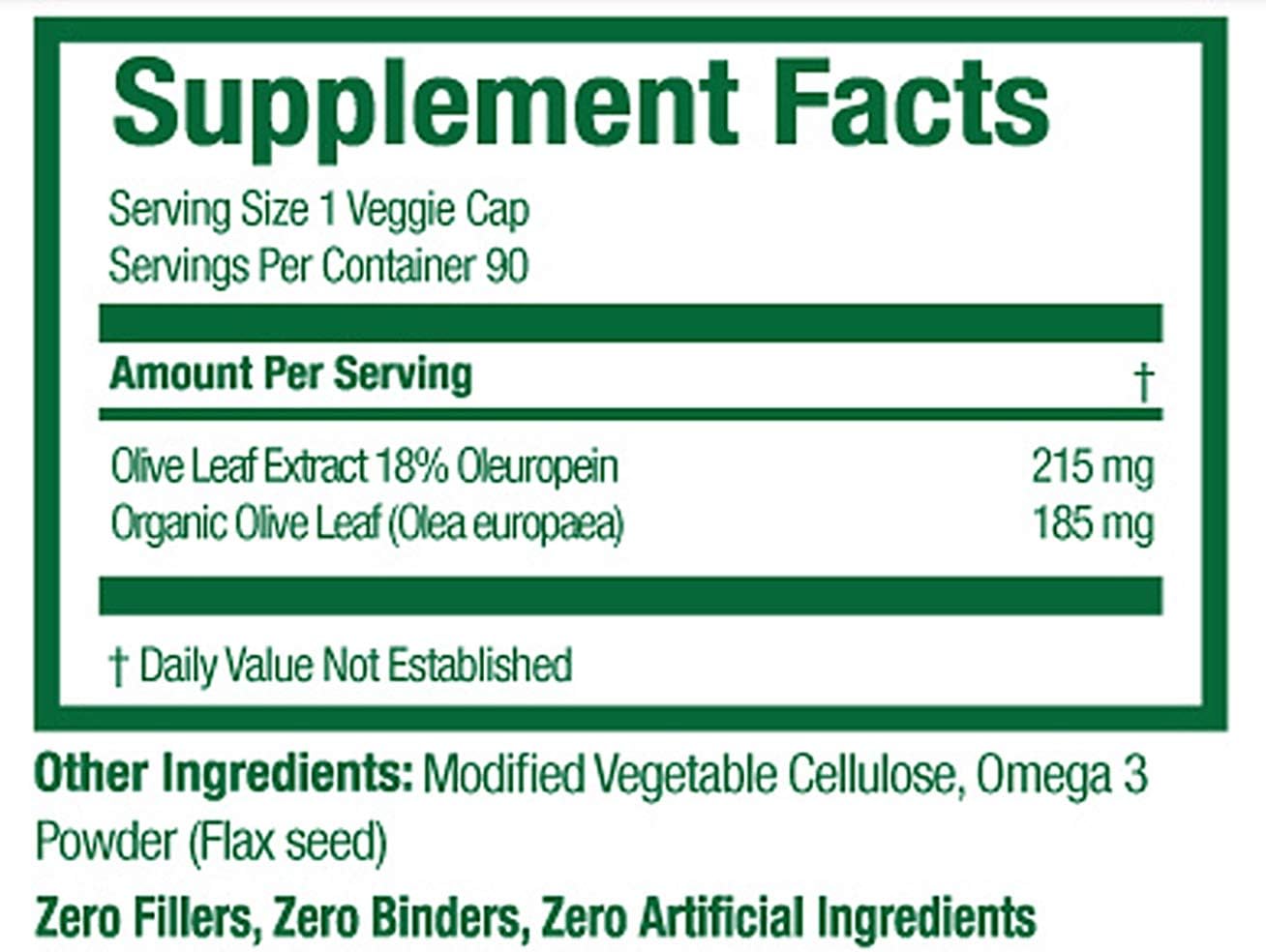 Organic Olive Leaf Extract Capsules with Standardized Oleuropein - 90 Vegetarian Caps, 400mg Immune Support
