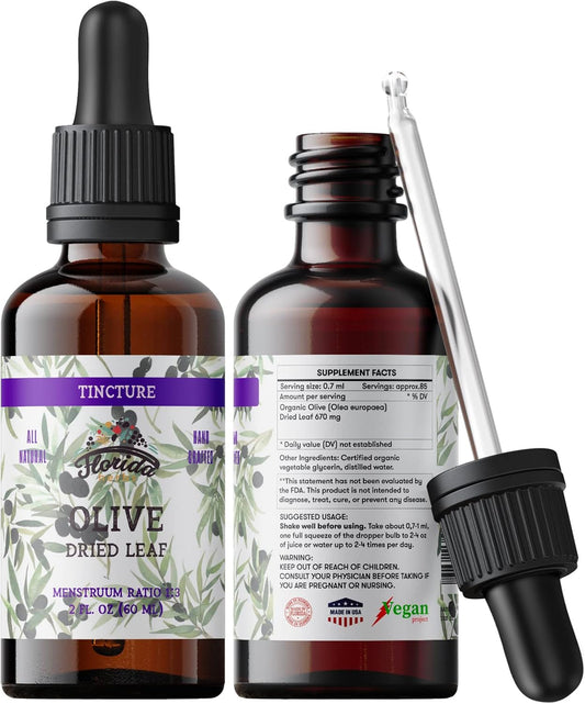 Organic Olive Leaf Tincture Liquid Herbal Supplement, Non-GMO, 700mg, 2oz - Florida Herbs