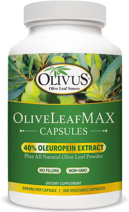 Organic OliveLeafMAX Extract Capsules - 40% Oleuroepin, 300 Vegetarian Capsules, Spain-Sourced & USA-Manufactured