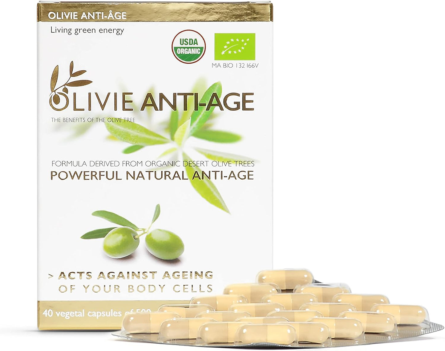 Organic Olivie Olive Leaf Extract Capsules with Antioxidant Polyphenols - Hydroxytyrosol & Oleuropein for Anti Aging - 40 Capsules
