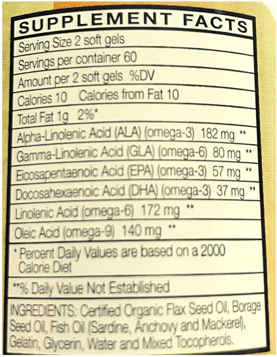 Organic Omega 3-6-9 EFA Supplement with EPA DHA GLA, Nutmeg State Nutrition HealthyWise, 360 Softgel Capsules