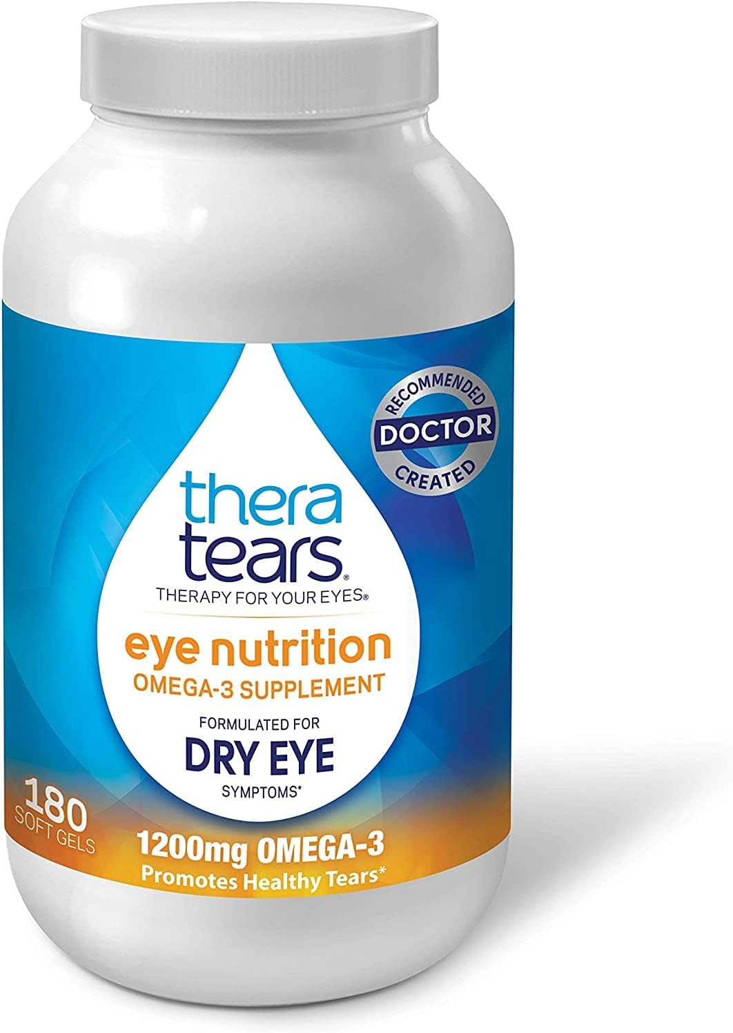 Organic Omega 3 Eye Supplement with Vitamin E, 180 Count & Dry Eye Therapy Drops - 1.0 Fl Oz