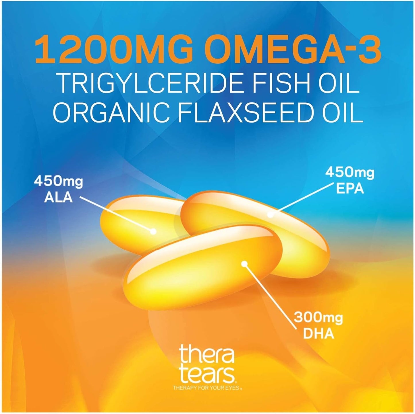 Organic Omega 3 Eye Supplement with Vitamin E, 180 Count & Dry Eye Therapy Drops - 1.0 Fl Oz
