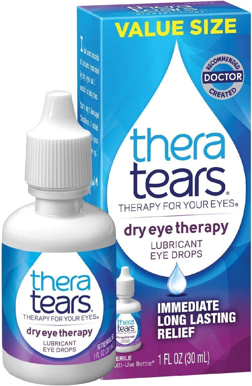 Organic Omega 3 Eye Supplement with Vitamin E, 180 Count & Dry Eye Therapy Drops - 1.0 Fl Oz