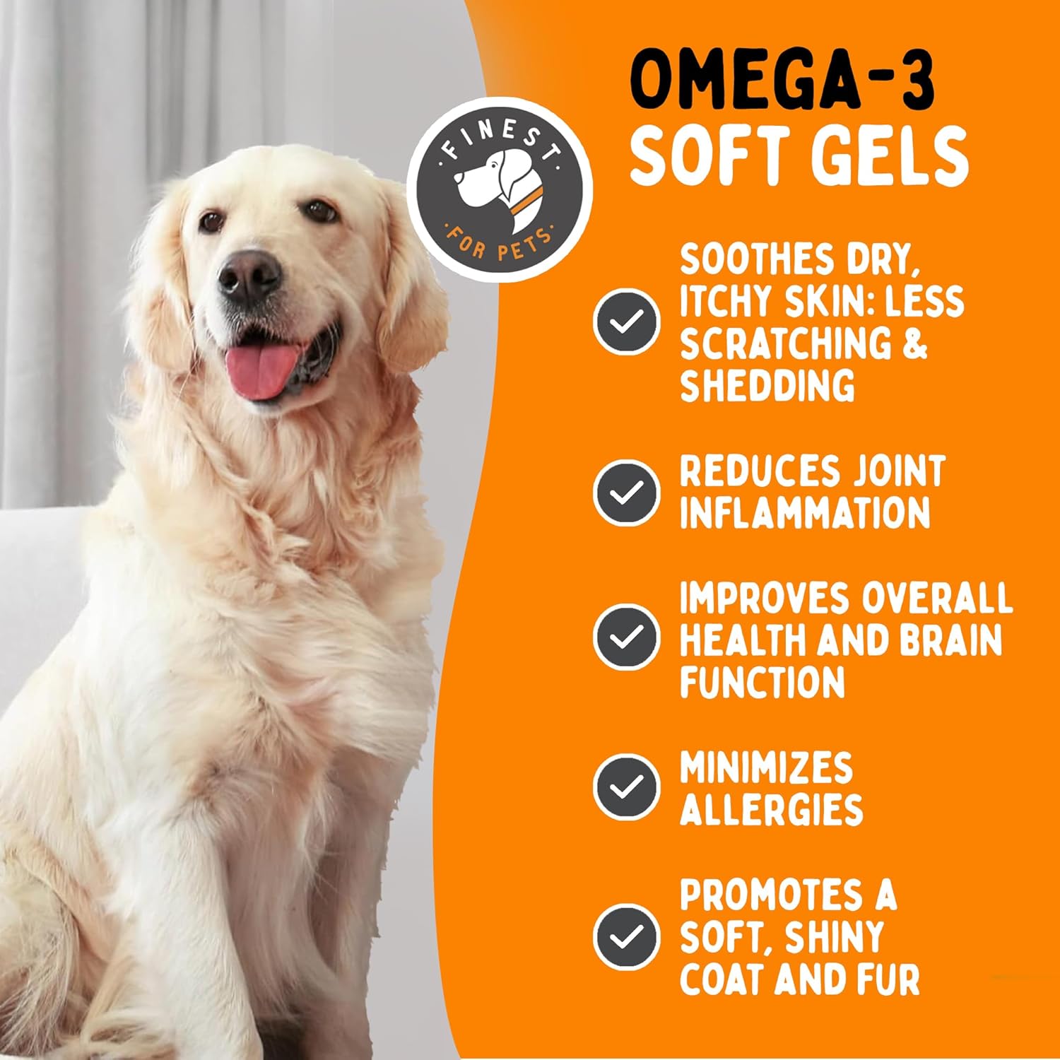 Organic Omega 3 Fish Oil Soft Gels for Dogs - Skin, Coat & Joint Supplement - Joint Health, Anti-Shedding & Itch Relief - Medium to Large Dogs