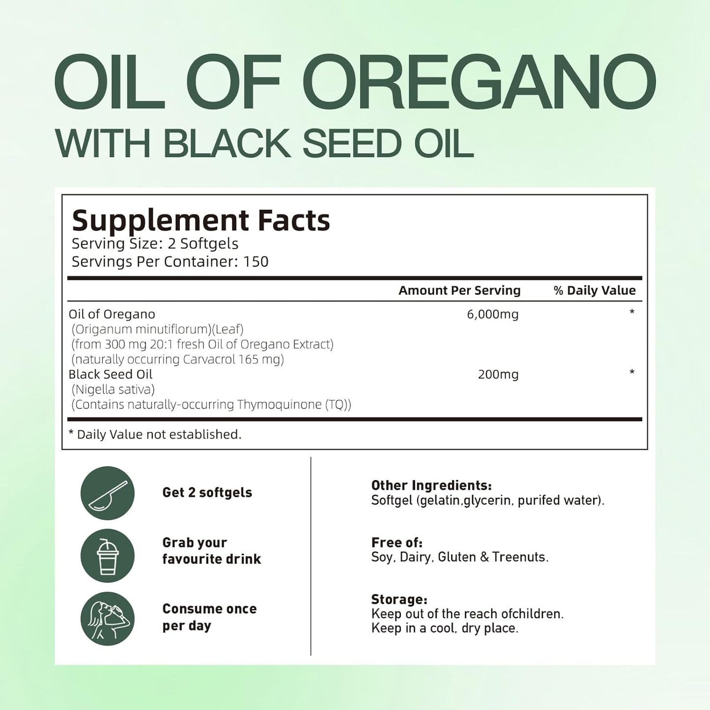 Organic Oregano and Black Seed Oil Softgels | 300 Count Capsules | Non-GMO Gluten Free Extract | Aceite de Oregano Pill