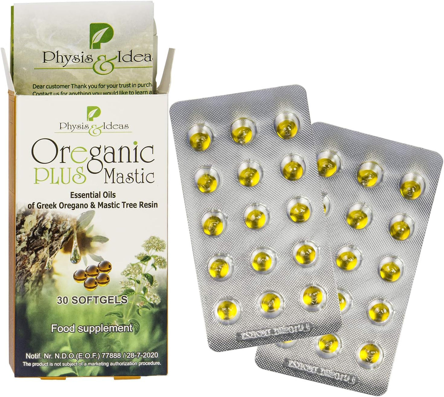 Organic Oregano Essential Oil Capsules with Chios Mastic Gum Oil - Immune Booster and Intestinal Support - Non-GMO - 30 Count
