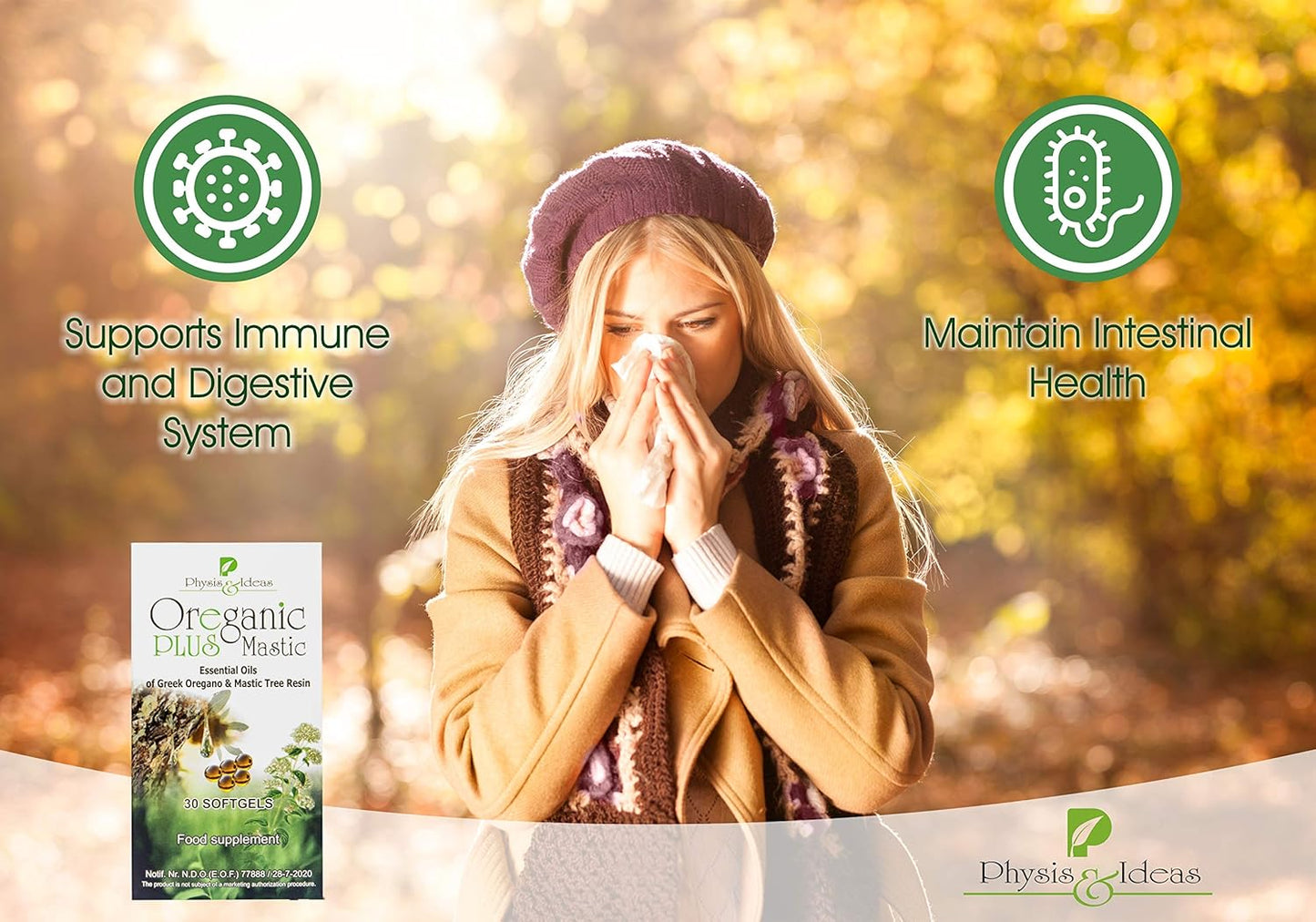 Organic Oregano Essential Oil Capsules with Chios Mastic Gum Oil - Immune Booster and Intestinal Support - Non-GMO - 30 Count