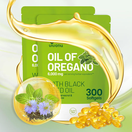 Organic Oregano Oil Capsules with Black Seed Oil for Immune Support - Non-GMO Softgels with Carvacrol & Thymoquinone