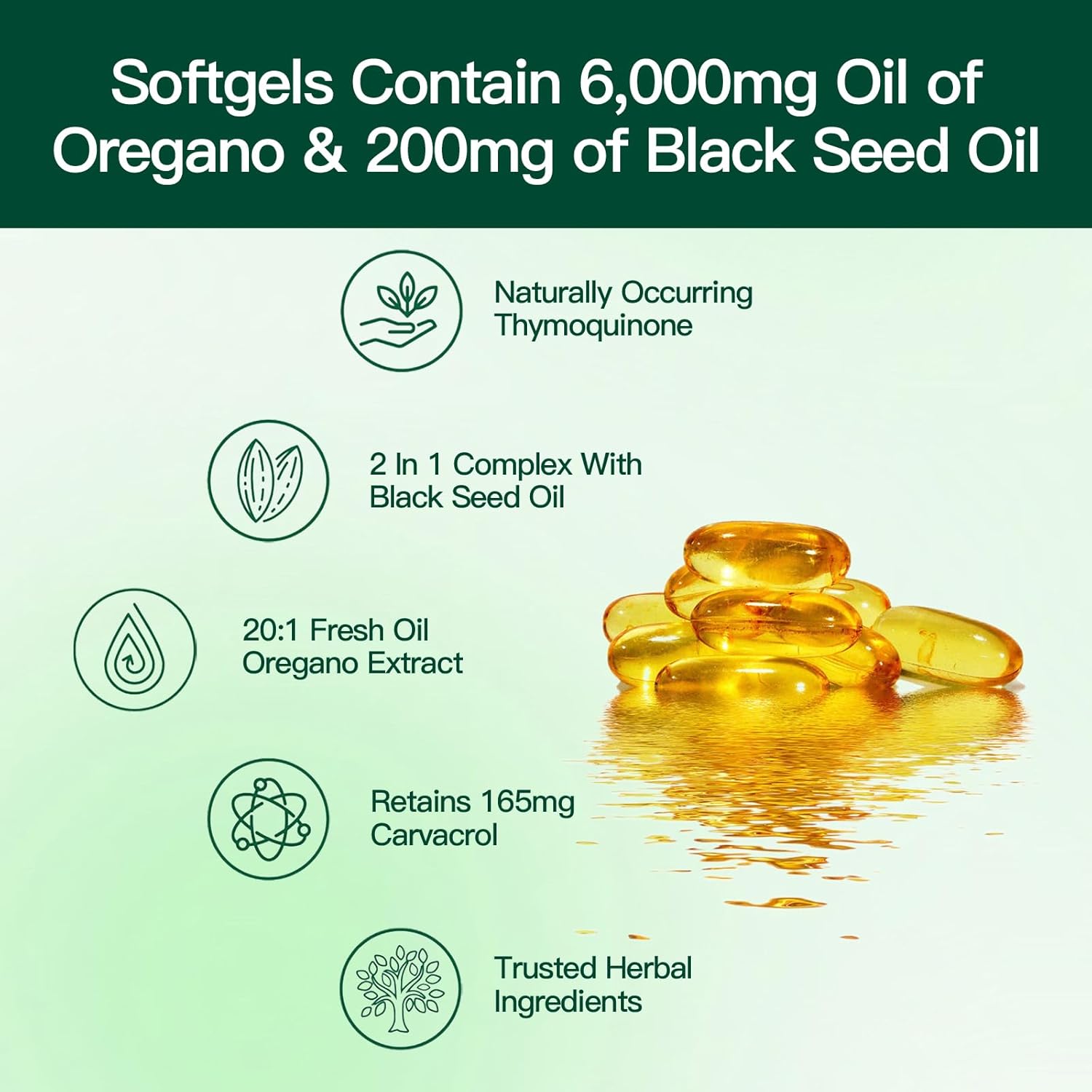 Organic Oregano Oil Capsules with Black Seed Oil for Immune Support - Non-GMO Softgels with Carvacrol & Thymoquinone