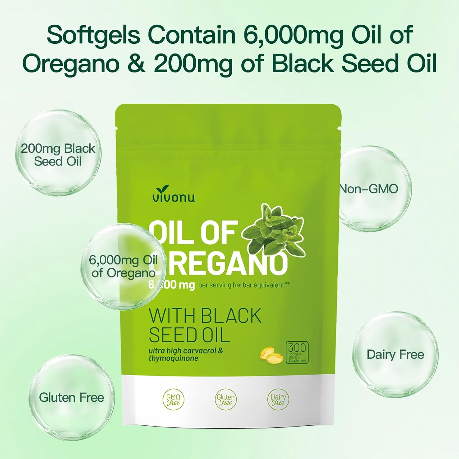 Organic Oregano Oil Capsules with Black Seed Oil for Immune Support - Non-GMO Softgels with Carvacrol & Thymoquinone