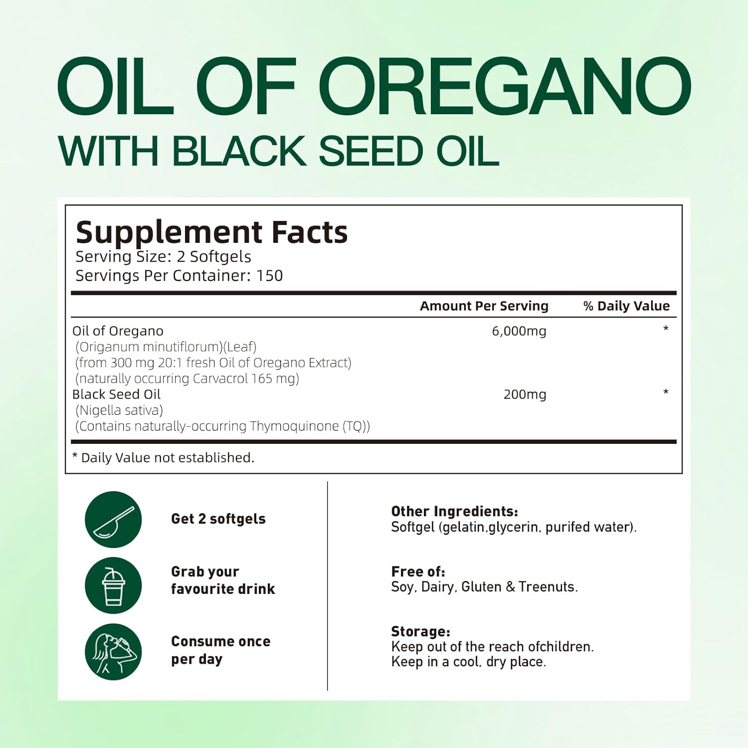 Organic Oregano Oil Capsules with Black Seed Oil for Immune Support - Non-GMO Softgels with Carvacrol & Thymoquinone