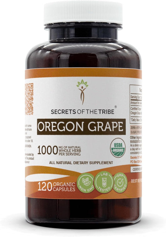 Organic Oregon Grape High-Potency Herbal Capsules - 120 ct | Secrets of the Tribe USDA Organic Capsules | Made with Oregon Grape Dried Root