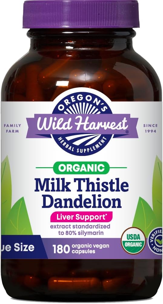 Organic Oregon's Wild Harvest Milk Thistle Dandelion Capsules - 180 Count