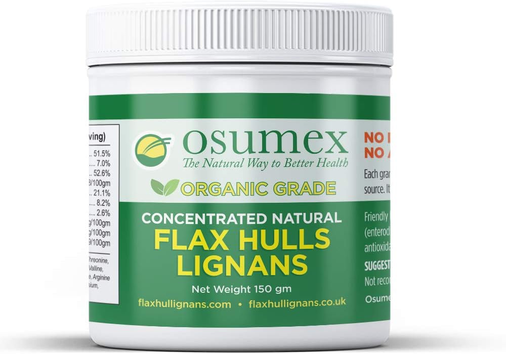 Organic Osumex Flax Seed Hull Powder 150g - High Lignan SDG Concentrate for Digestion, Smoothie Seeds for Daily Nutrition, No Oil or Seeds Added