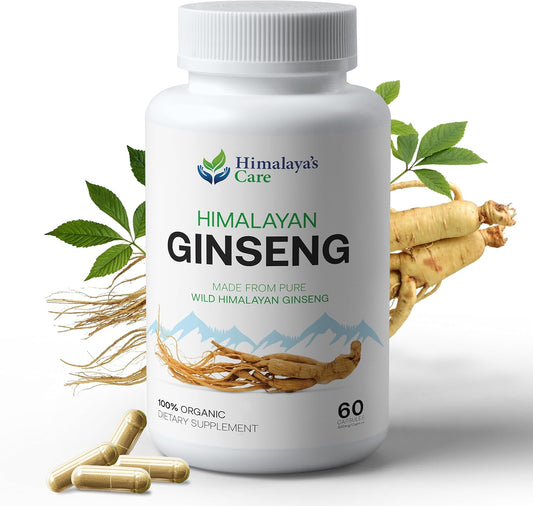 Organic Panax Ginseng Supplement 1000mg - 60 Vegan Capsules - Korean Red Ginseng Extract Root Powder - Natural Energy, Focus, Immune Support, Vitality & Stamina for Men and Women