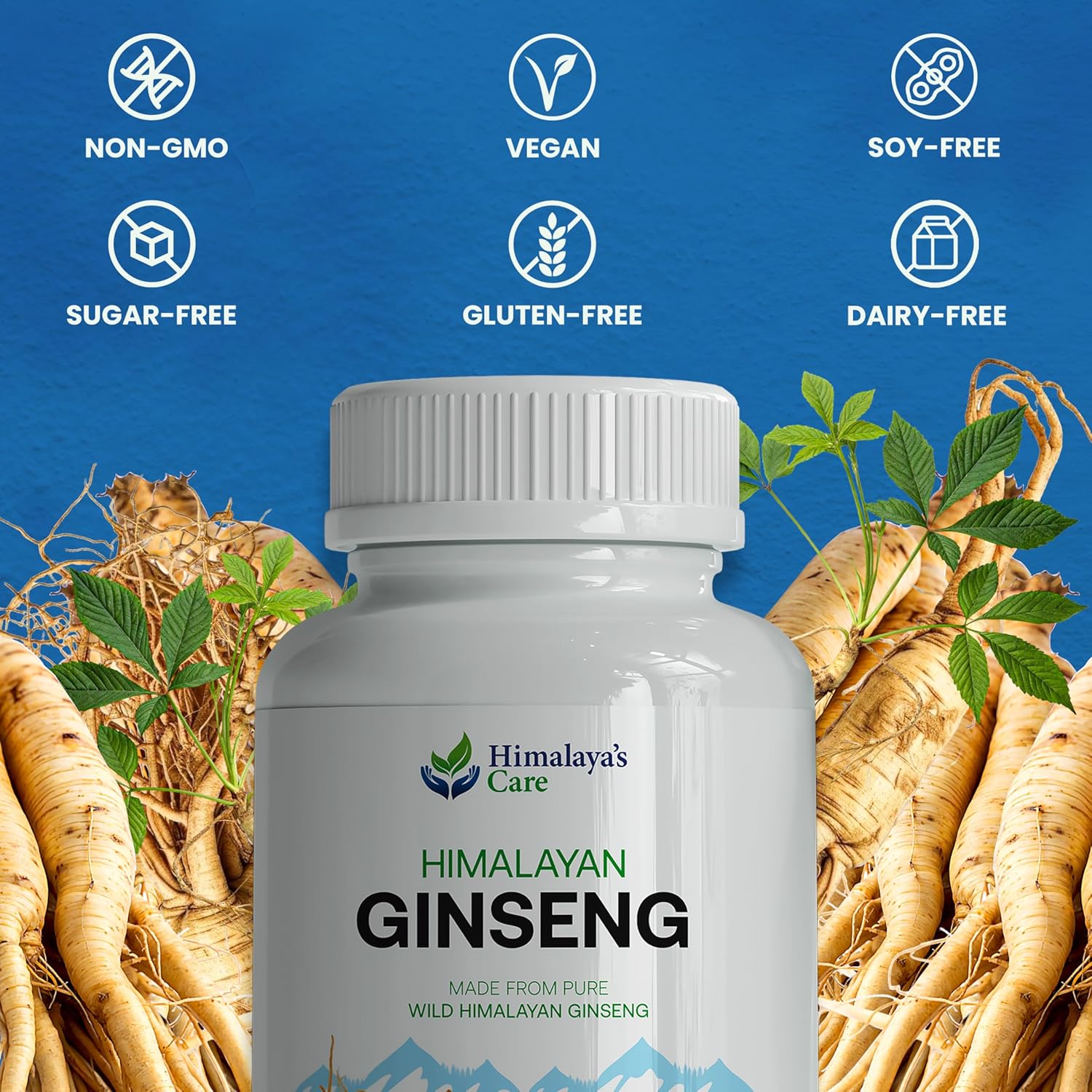 Organic Panax Ginseng Supplement 1000mg - 60 Vegan Capsules - Korean Red Ginseng Extract Root Powder - Natural Energy, Focus, Immune Support, Vitality & Stamina for Men and Women