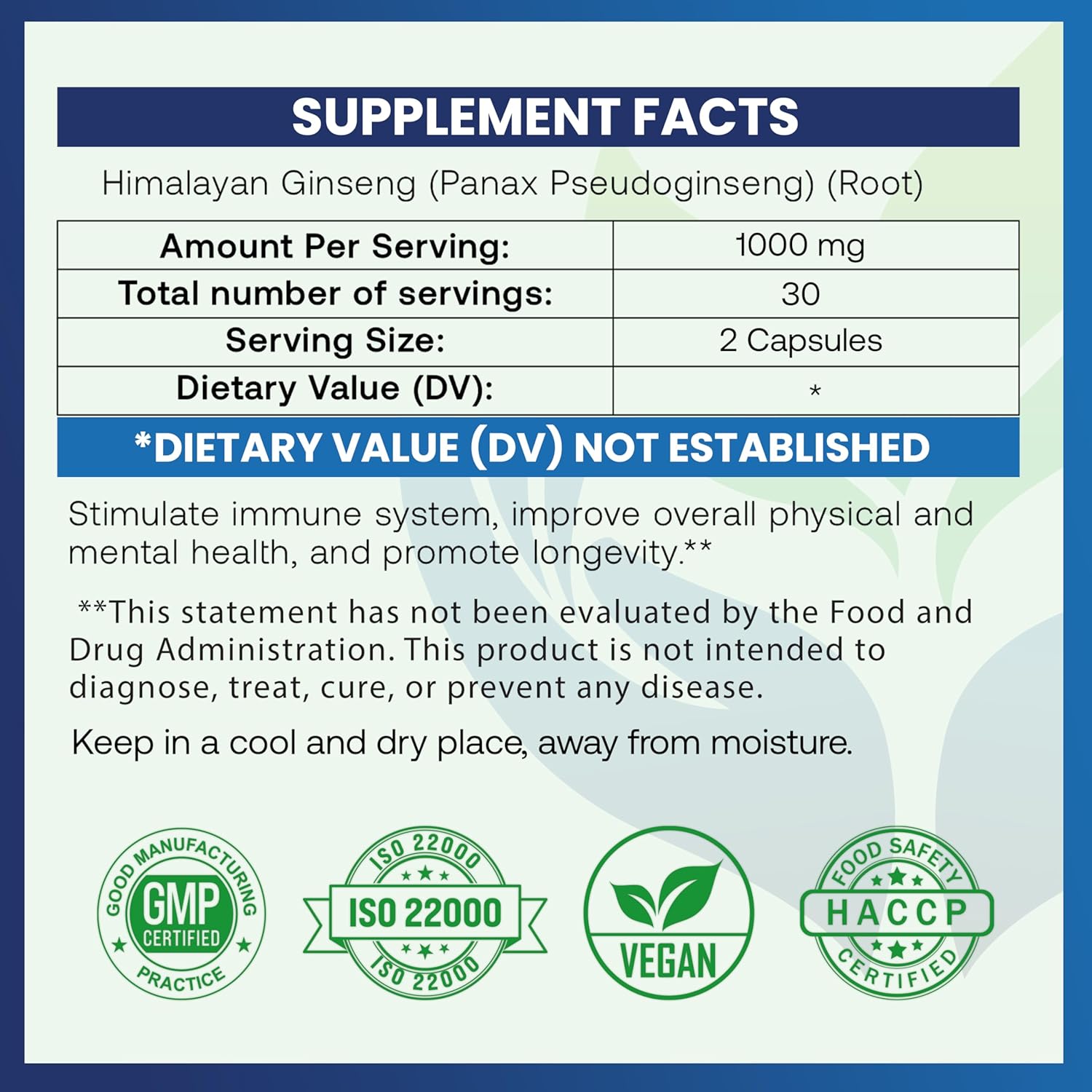 Organic Panax Ginseng Supplement 1000mg - 60 Vegan Capsules - Korean Red Ginseng Extract Root Powder - Natural Energy, Focus, Immune Support, Vitality & Stamina for Men and Women