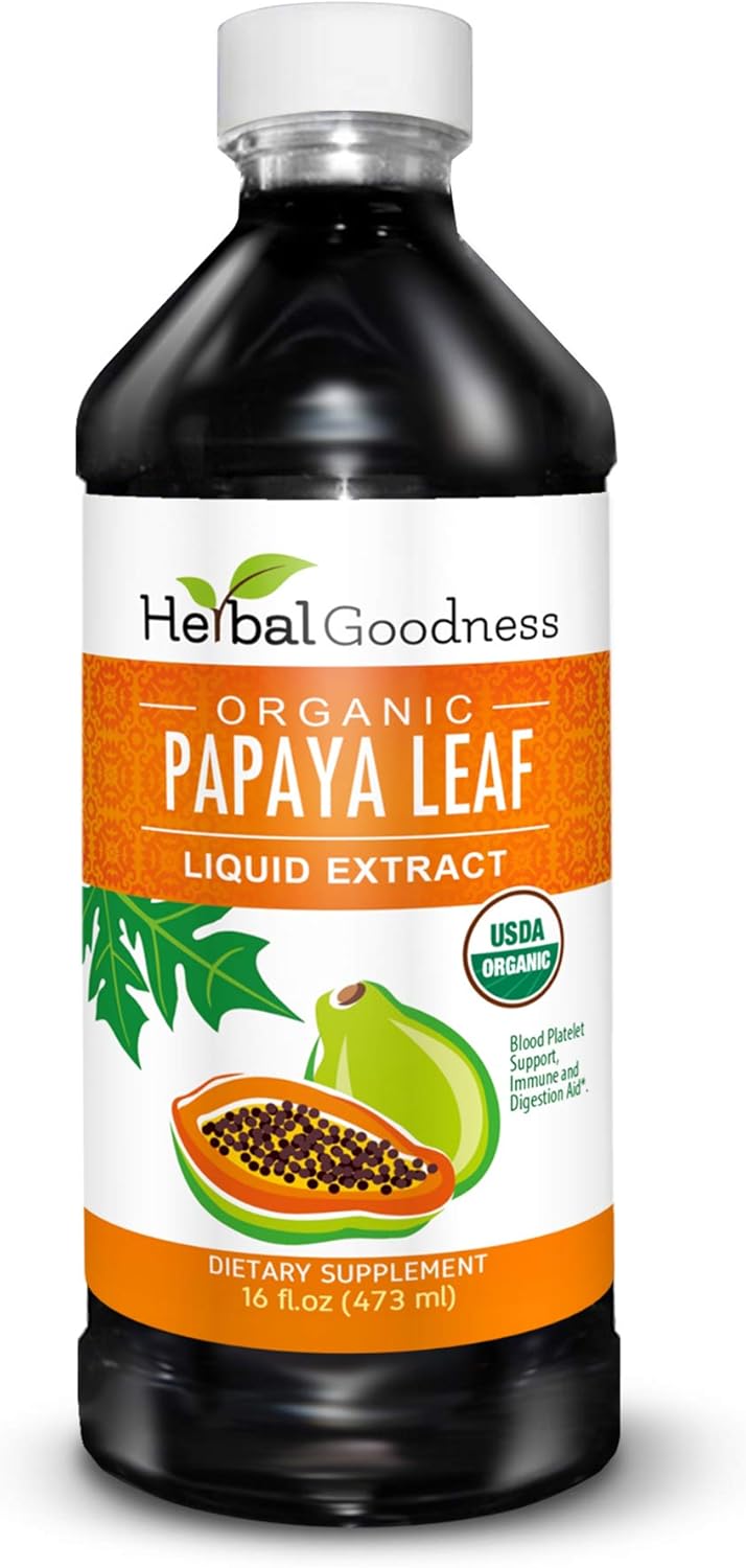Organic Papaya Leaf Extract Liquid - 15X Platelet Boost, Bone Marrow & Spleen Support, Immune Health - 16 oz Bottle