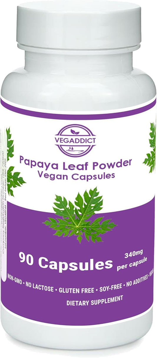 Organic Papaya Leaf Powder Capsules | 340mg | Platelet Support | Non-GMO Vegan Supplement | Gluten-Free Dairy-Free Soy-Free | Ethically Sourced | 90 Capsules
