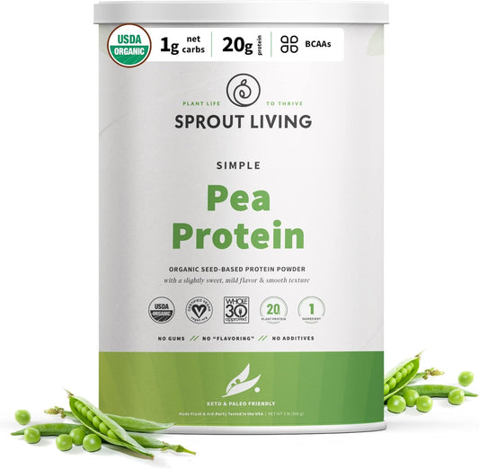 Organic Pea Protein Powder - 20g Plant-Based Protein, No Artificial Sweeteners, Non-Dairy, Non-GMO, Vegan, Gluten-Free, Keto Drink Mix - 2lb