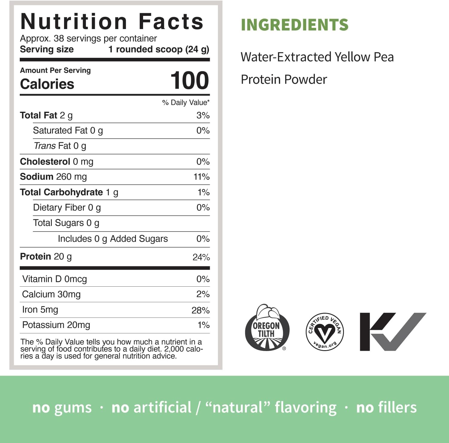 Organic Pea Protein Powder - 20g Plant-Based Protein, No Artificial Sweeteners, Non-Dairy, Non-GMO, Vegan, Gluten-Free, Keto Drink Mix - 2lb