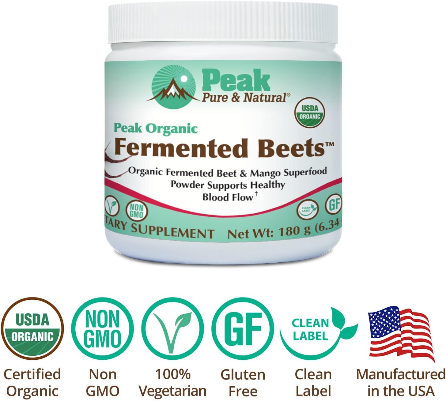 Organic Peak Pure & Natural Fermented Beet Powder Drink for Normal Blood Pressure - Nitric Oxide Support Superfood