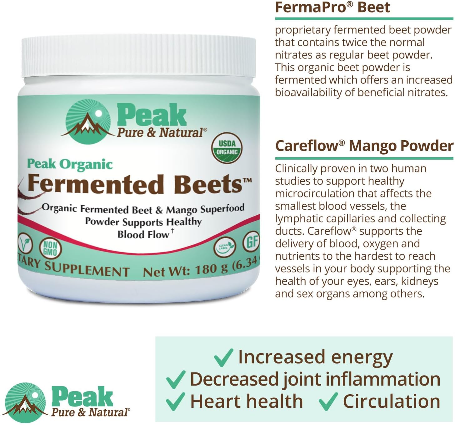 Organic Peak Pure & Natural Fermented Beet Powder Drink for Normal Blood Pressure - Nitric Oxide Support Superfood