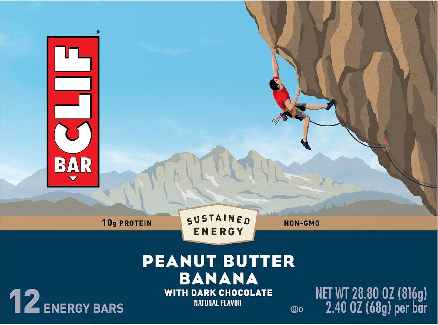 Organic Peanut Butter Banana Dark Chocolate Energy Bars - Non-GMO Plant Based Snack (12 Pack, 2.4 oz)
