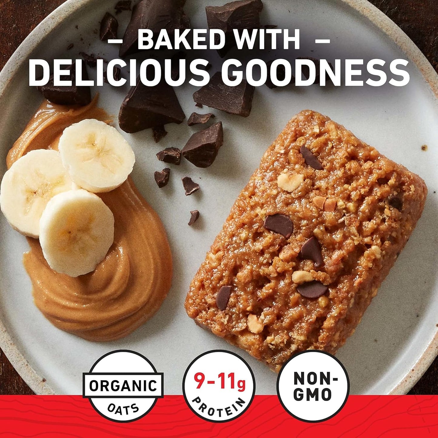 Organic Peanut Butter Banana Dark Chocolate Energy Bars - Non-GMO Plant Based Snack (12 Pack, 2.4 oz)