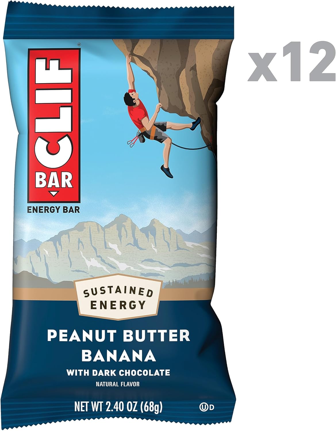 Organic Peanut Butter Banana Dark Chocolate Energy Bars - Non-GMO Plant Based Snack (12 Pack, 2.4 oz)