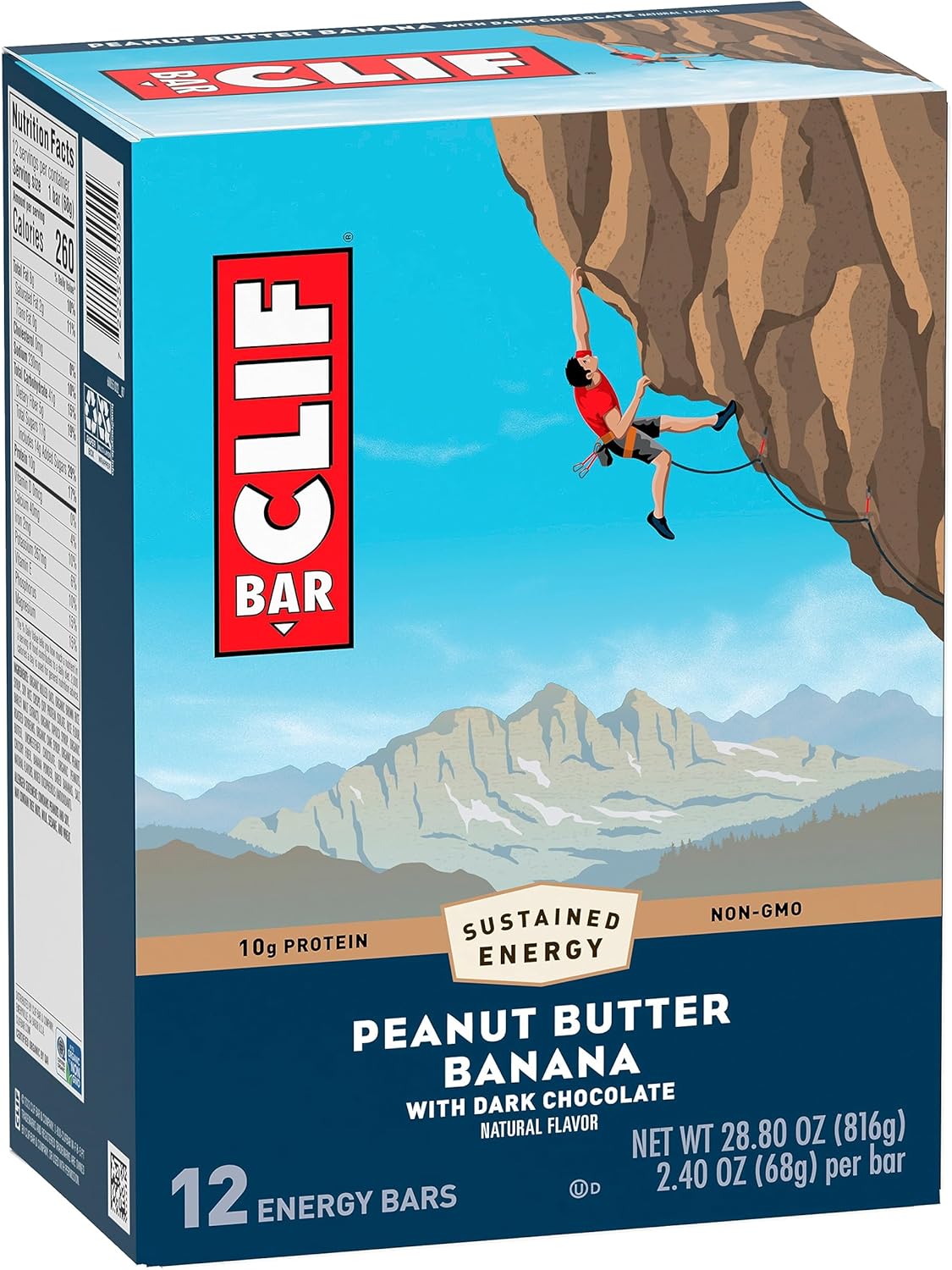 Organic Peanut Butter Banana Dark Chocolate Energy Bars - Non-GMO Plant Based Snack (12 Pack, 2.4 oz)