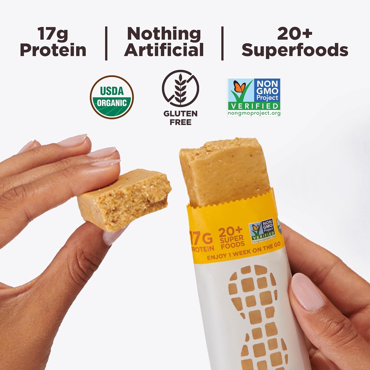 Organic Peanut Butter Protein Bars, High Protein, Gluten Free, Soy Free, Non GMO, No Sugar Alcohols, 10 Count Pack of 2.5 Ounce Bars