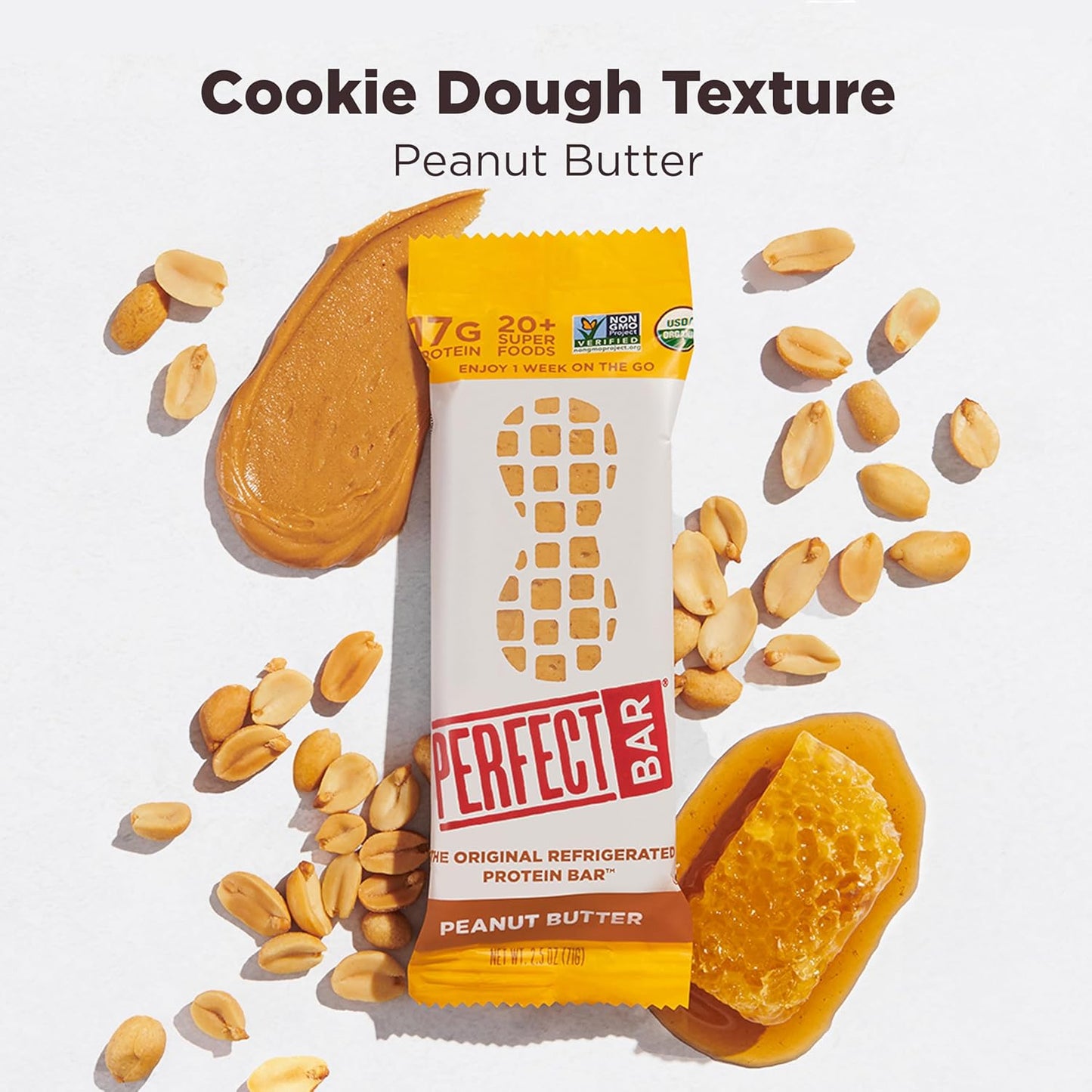 Organic Peanut Butter Protein Bars, High Protein, Gluten Free, Soy Free, Non GMO, No Sugar Alcohols, 10 Count Pack of 2.5 Ounce Bars