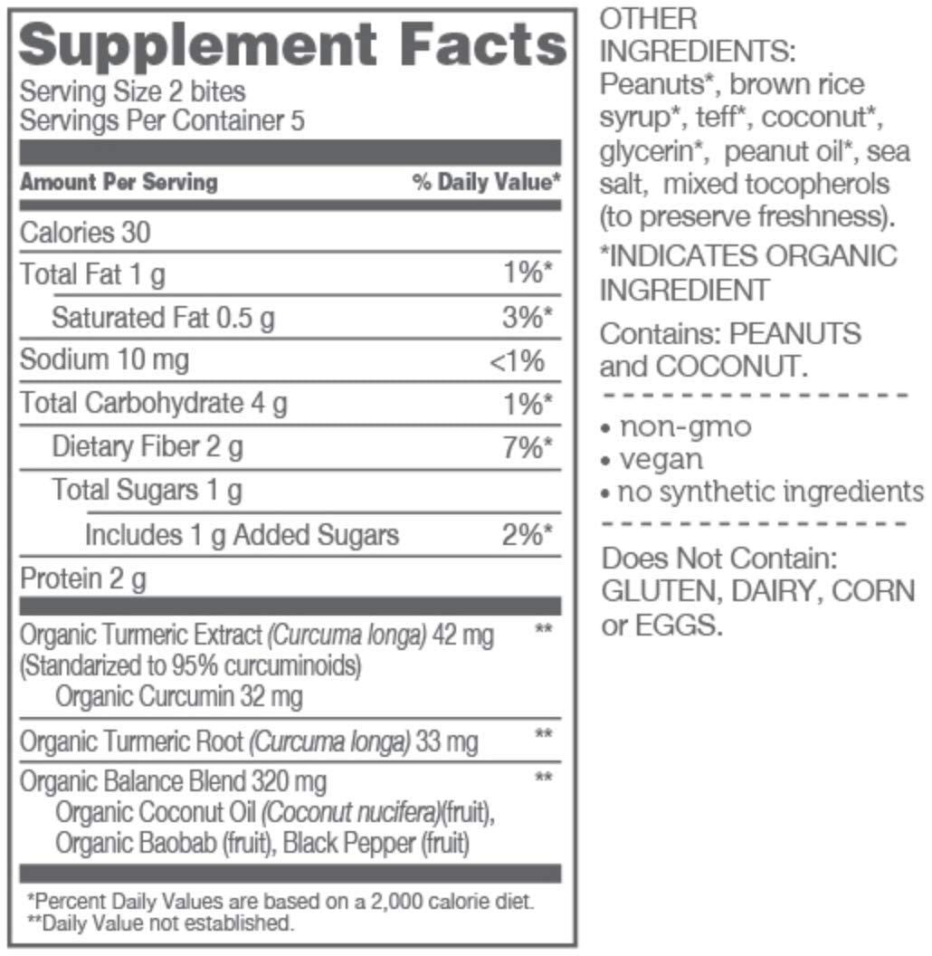 Organic Peanut Turmeric Supplement Bites - 3 Pack with Curcumin, Black Pepper, Coconut Oil, Baobab Powder for Joint Health. Antioxidant Vitamin. Gluten Free 10CT.